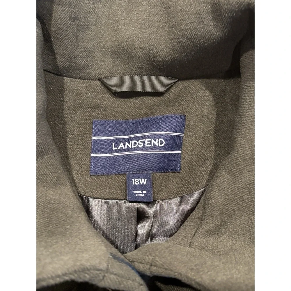Lands End Womens Plus 18W Olive Green Peacoat Lined Hidden Button‎ Front Coat